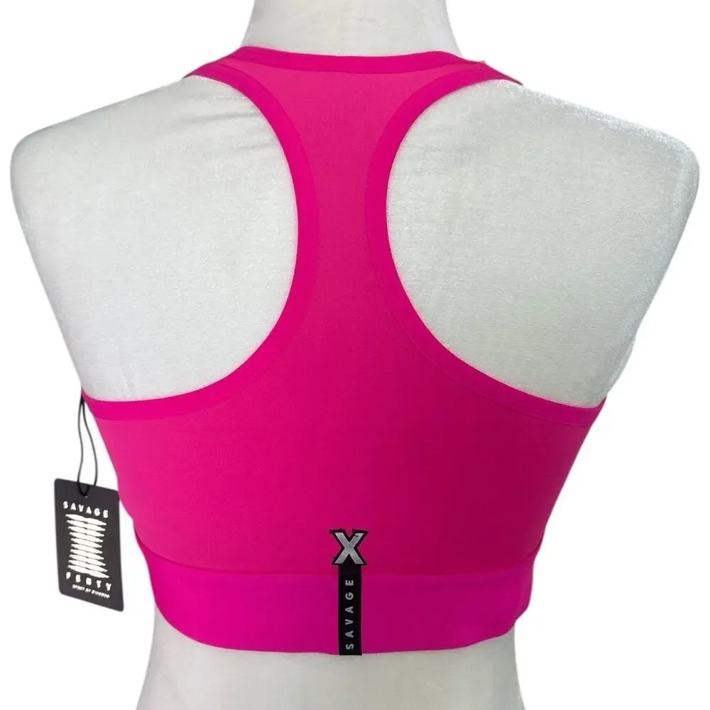 Savage X Fenty Womens Lineup Low Impact Sports Bra Hot Pink Size Large Racerback